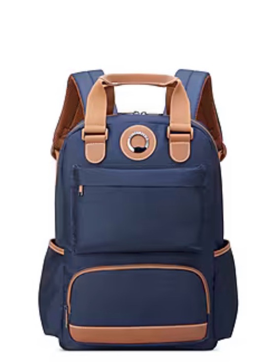 Delsey Paris Handbags - Structured Navy Polyester Backpack with Tan Accents